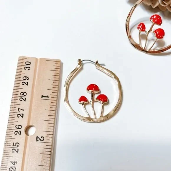 Mushroom hoop earrings M61 - Picture 4 of 5